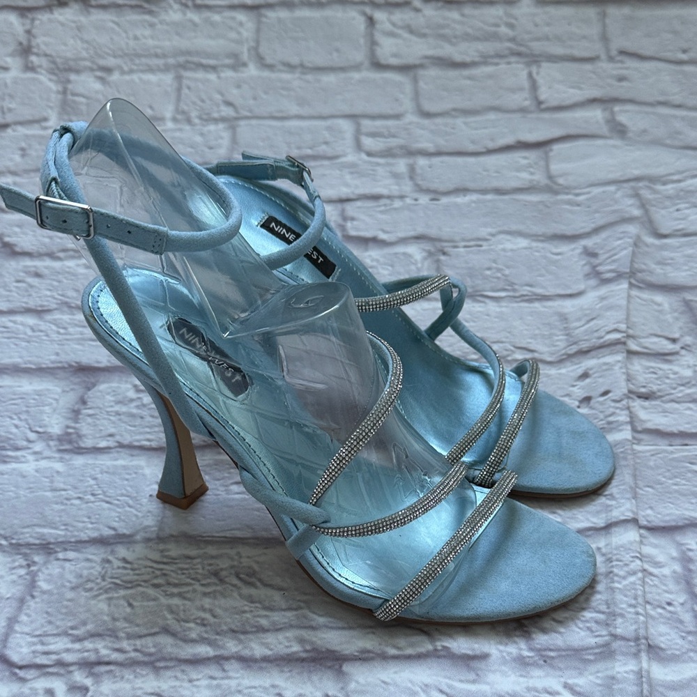 Nine West Women's Blue crystal Strappy Heels